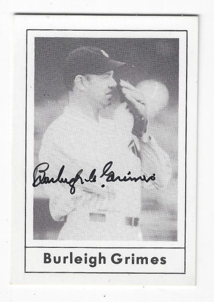 Autographed BURLEIGH GRIMES Brooklyn Dodgers 1978 Grand Slam Card