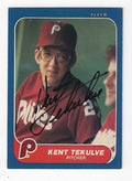 Autographed KENT TEKULVE Philadelphia Phillies 1986 Fleer Card