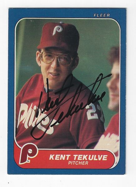 Autographed KENT TEKULVE Philadelphia Phillies 1986 Fleer Card