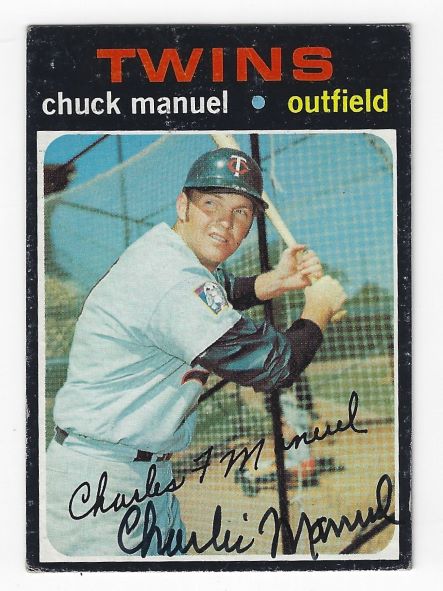 Autographed CHARLIE MANUEL Minnesota Twins 1971 Topps Card