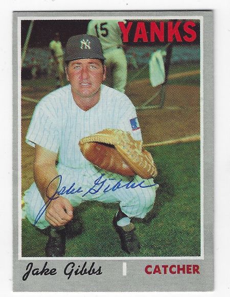 Autographed JAKE GIBBS New York Yankees 1970 Topps card