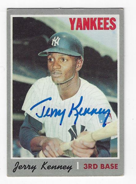 Autographed JERRY KENNEY New York Yankees 1970 Topps card
