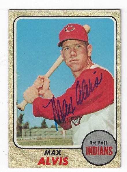Autographed MAX ALVIS Cleveland Indians 1968 Topps Card