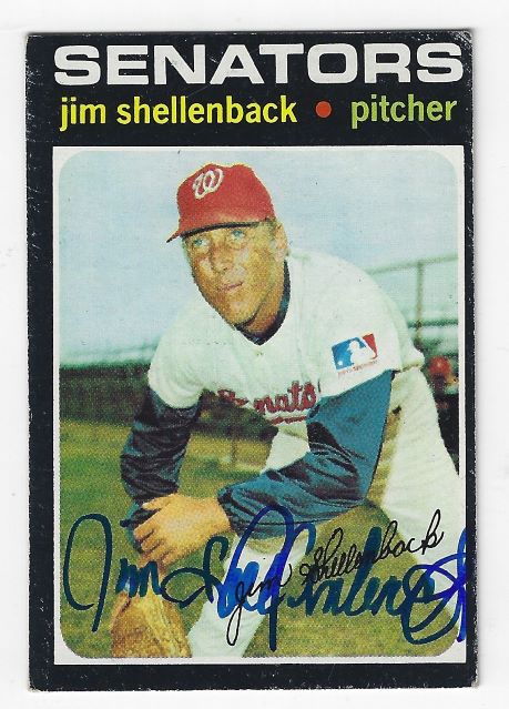 Autographed JIM SHELLENBACK Washington Senators 1971 Topps Card