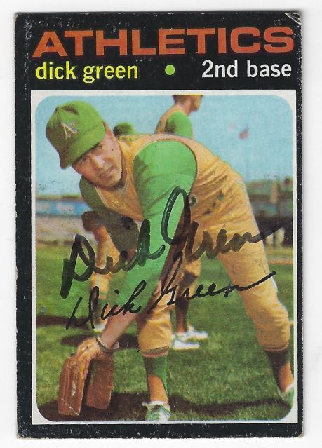 Autographed DICK GREEN Oakland A's 1971 Topps Card
