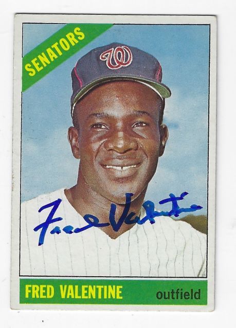 Autographed FRED VALENTINE Washington Senators 1966 Topps Card