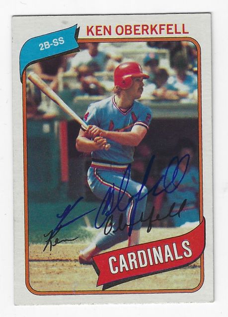 Autographed KEN OBERKFELL St. Louis Cardinals 1980 Topps Card