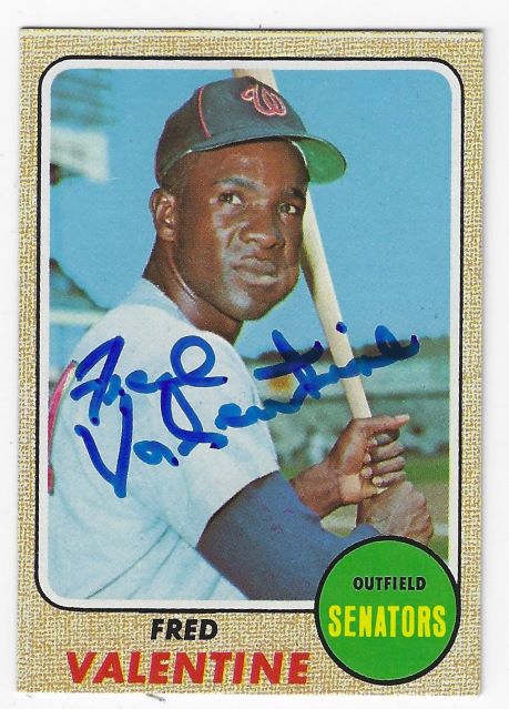 Autographed FRED VALENTINE Washington Senators 1968 Topps Card