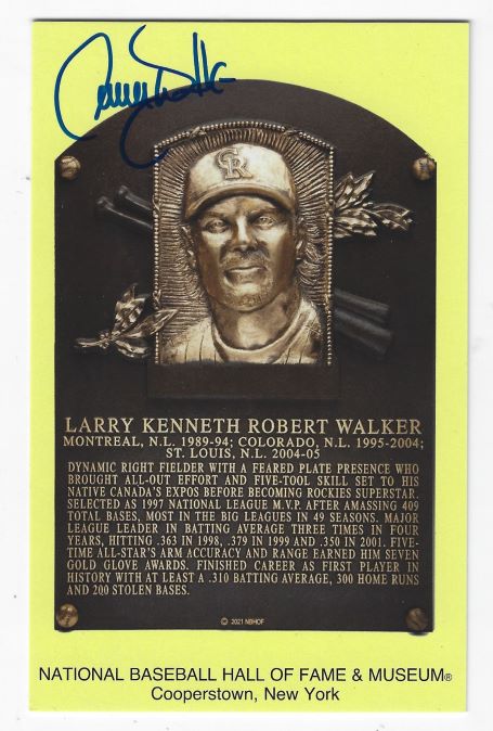 Autographed LARRY WALKER Hall of Fame Gold Plaque Tristar