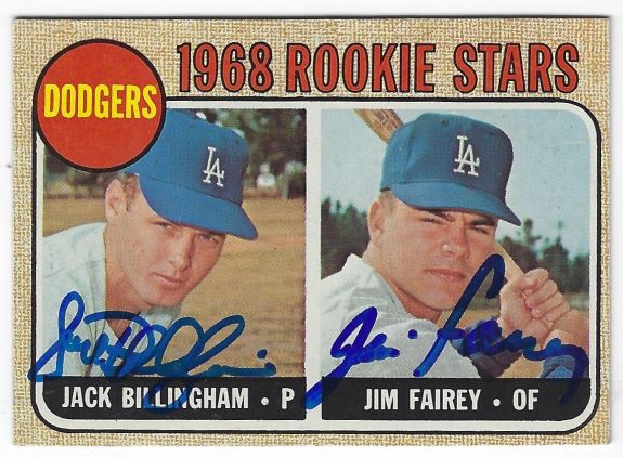 Autographed JACK BILLINGHAM and JIM FAIREY Los Angeles Dodgers 1968 Topps Card