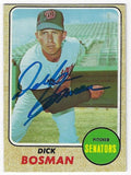 Autographed DICK BOSMAN Washington Senators 1968 Topps Card
