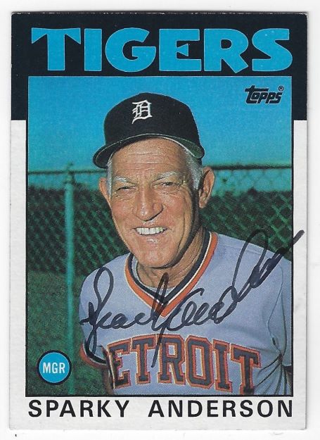 Autographed SPARKY ANDERSON Detroit Tigers 1986 Topps Card