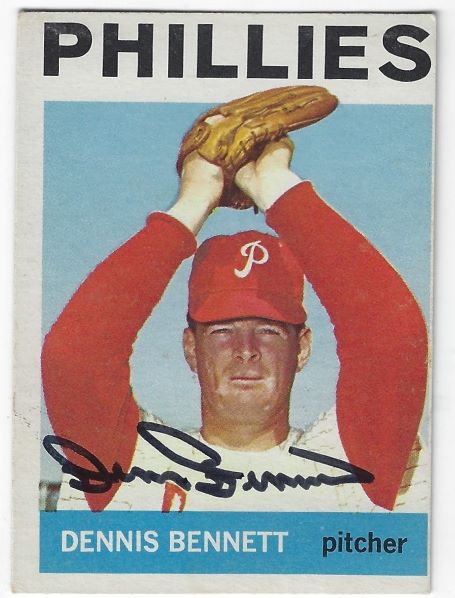 Autographed Dennis Bennett Philadelphia Phillies 1964 Topps Card