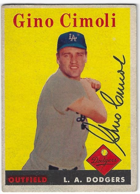 Autographed GINO CIMOLI Los Angeles Dodgers 1958 Topps Card