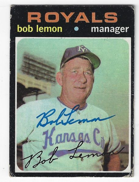 Autographed BOB LEMON Kansas City Royals 1971 Topps Card