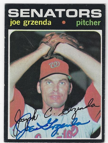 Autographed JOE GRZENDA Washington Senators 1971 Topps Card