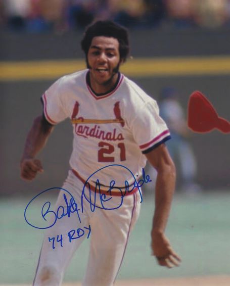 Autographed Bake Mc Bride "1974 ROY" St. Louis Cardinals 8x10 photo