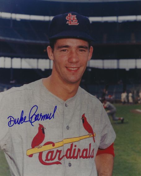 AUTOGRAPHED DUKE CARMEL 8x10 St. Louis Cardinals photo