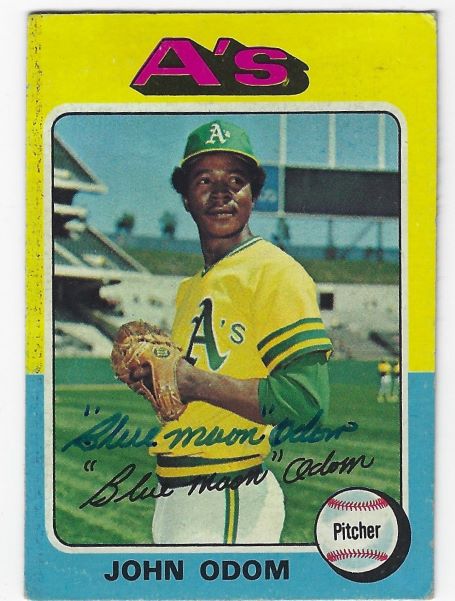Autographed JOHN ODOM Oakland A's 1975 Topps Card