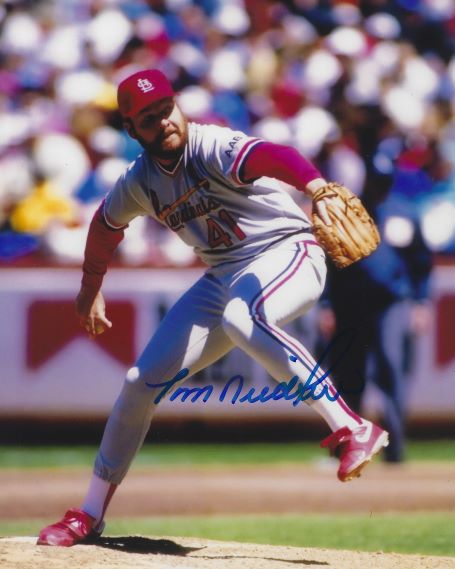 AUTOGRAPHED TOM NIEDENFUER  8x10 St. Louis Cardinals photo