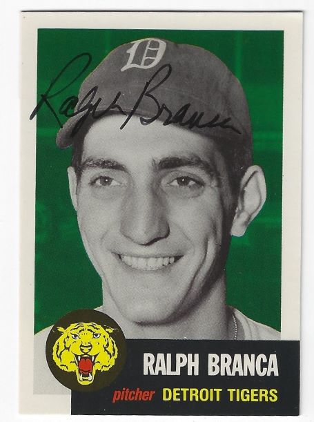Autographed  RALPH BRANCA Detroit Tigers 1953 Topps Archives Card