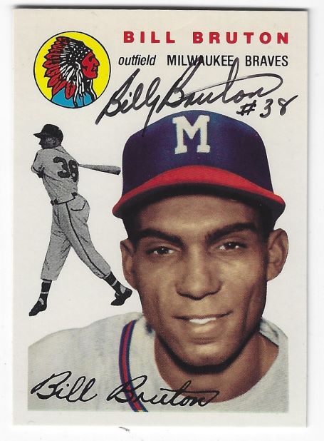 Autographed  BILLY BRUTON Milwaukee Braves 1954 Topps Archives Card