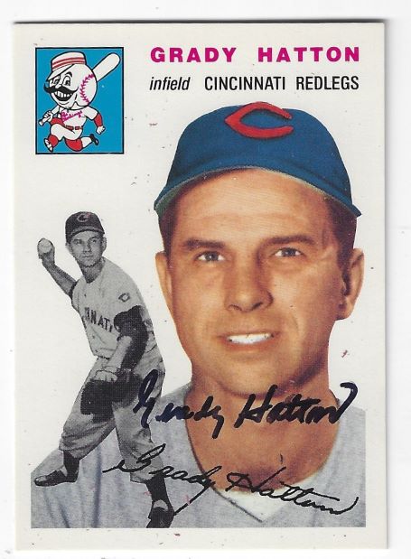 Autographed  GRADY HATTON Cincinnati Reds 1954 Topps Archives Card