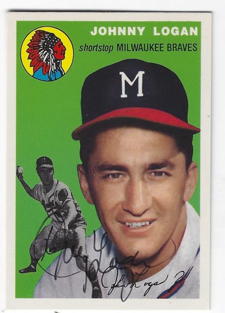 Autographed  JOHNNY LOGAN Milwaukee Braves 1954 Topps Archives Card