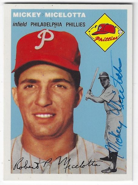 Autographed MICKEY MICELOTTA Philadelphia Phillies 1954 Topps Archives card