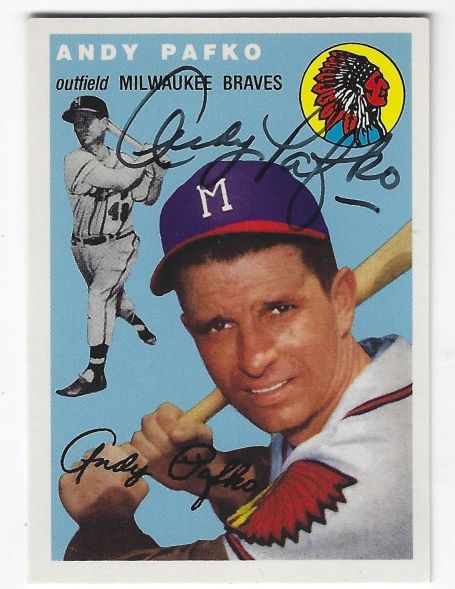 Autographed ANDY PAFKO Milwaukee Braves 1954 Topps Archives Card