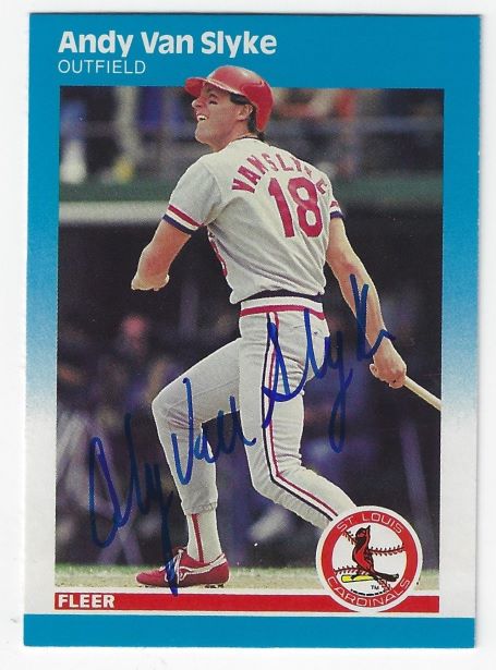 Autographed  ANDY VAN SLYKE St. Louis Cardinals 1987 Fleer Card