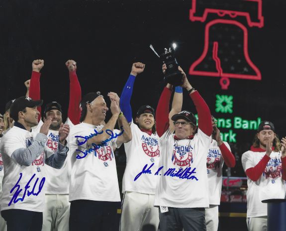 Autographed SAM FULD, DAVE DOMBROWSKI and JOHN MIDDLETON 8X10 Philadelphia Phillies Photo