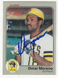 Autographed OMAR MORENO Pittsburgh Pirates 1983 FLEER Card