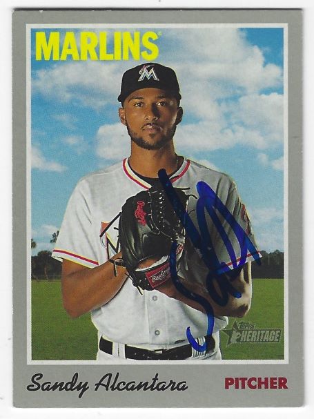 Autographed SANDY ALCANTARA Miami Marlins 2019 Topps Heritage Card