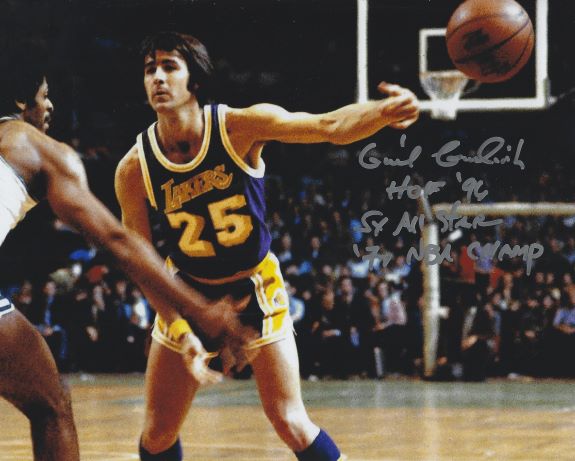 Autographed GAIL GOODRICH 3 Inscriptions 8x10 Los Angeles Lakers photo