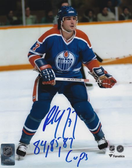 Autographed  PAUL COFFEY  "84, 85, 87 Cup" 8X10 Edmonton Oilers Photo