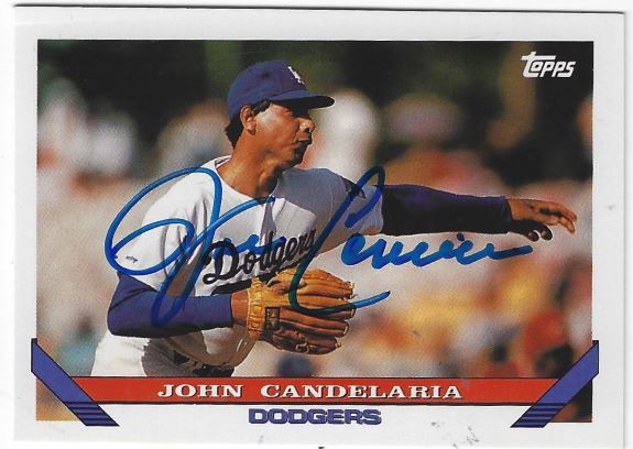 Autographed JOHN CANDELARIA Los Angeles Dodgers 1993 Topps Card