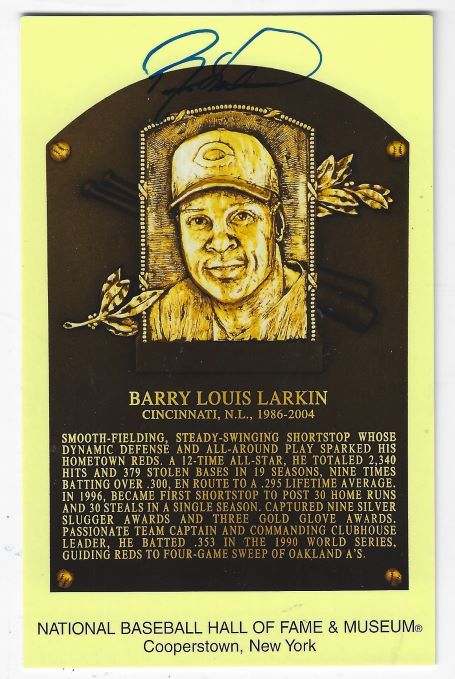 Autograhed Barry Larkin Hall of Fame Gold Plaque