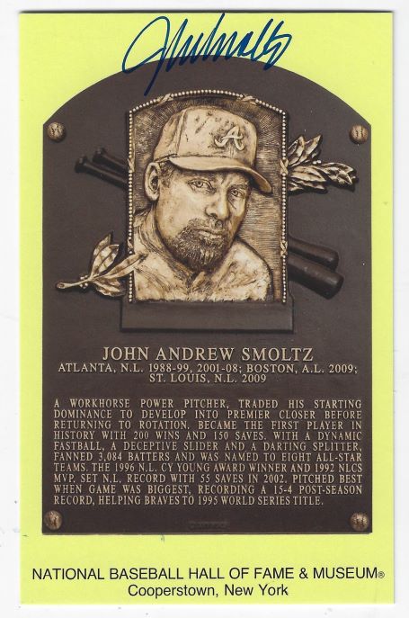Autographed John Smoltz Hall of Fame Gold Plaque Postcard