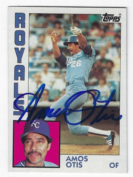 Autographed AMOS OTIS Kansas City Royals 1984 Topps Card