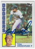 Autographed TOM NIEDENFUER  Los Angeles Dodgers 1984 Topps Card