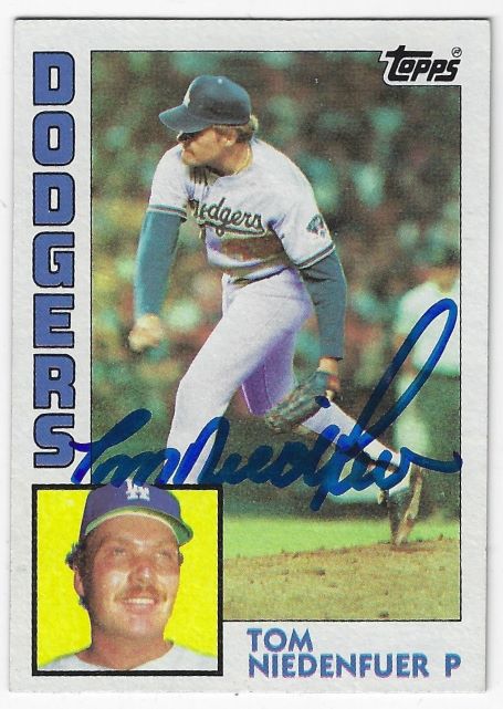 Autographed TOM NIEDENFUER  Los Angeles Dodgers 1984 Topps Card