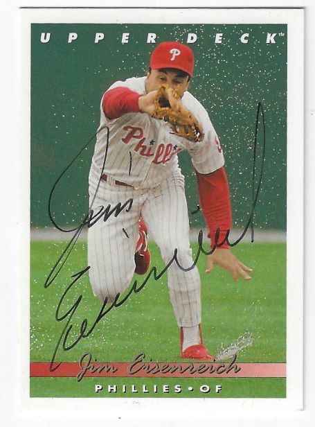 Autographed JIM EISENREICH Philadelphia Phillies 1993 Upper Deck Card