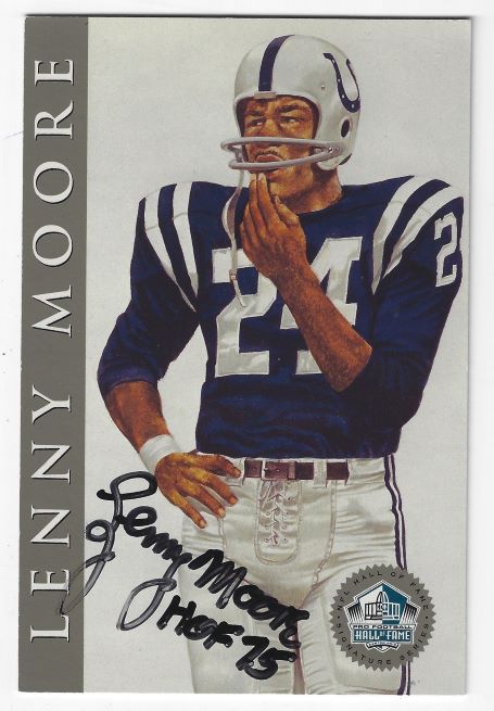 Autographed LENNY MOORE Baltimore Colts Ron Mix Hall of Fame Postcard