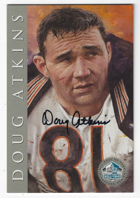Autographed DOUG ATKINS Chicago Bears Ron Mix Hall of Fame Postcard with COA