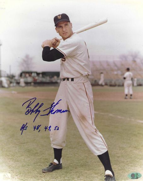 AUTOGRAPHED BOBBY THOMSON "A/S 48,49,52" 8x10 New York Giants Photo
