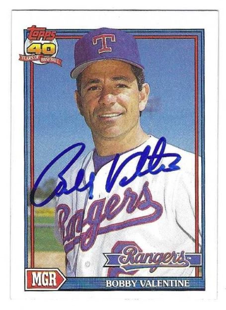 BOBBY VALENTINE Texas Rangers Autographed 1991 Topps Card