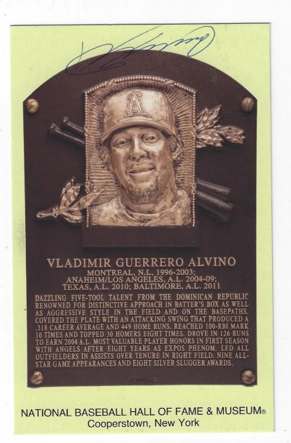Autographed VLADIMIR GUERRERO Hall of Fame Gold Plaque Post card