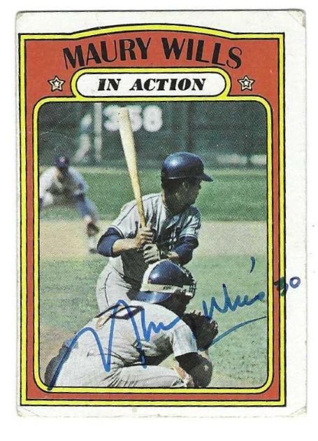 Autographed MAURY WILLS Los Angeles Dodgers 1972 Topps Card