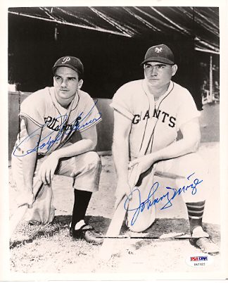 Autographed RALPH KINER & JOHNNY MIZE 8X10  photo PSA
